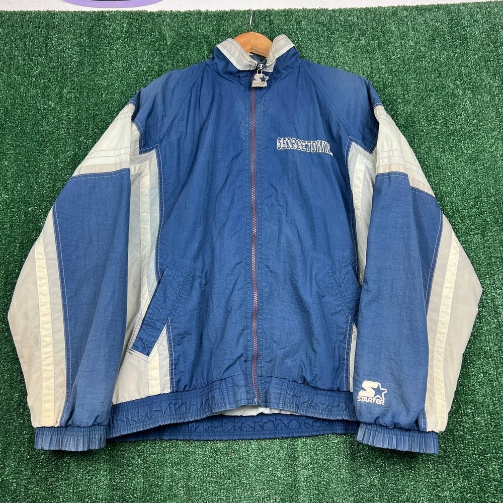 Vintage Starter Georgetown Hoyas Distressed Windbreaker Jacket Men's L Navy 90s